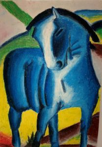 Abstract artwork from Steiner exhibition depicting a horse