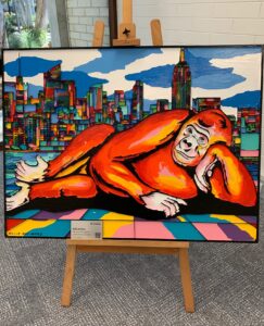 reclining gorilla colour woodcut artwork
